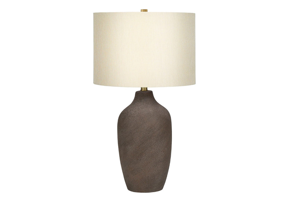 HomeRoots 27" Gray Ceramic Urn Table Lamp with Beige Linen Shade for Modern Elegance in Any Room Decor 545847