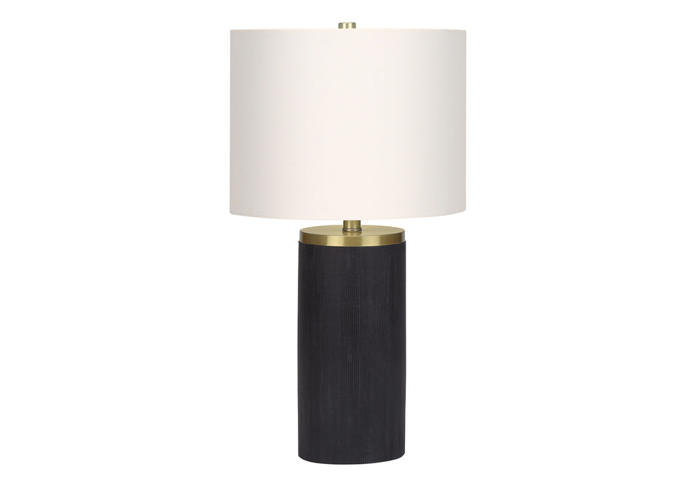 Homeroots 24" Black And Gold Concrete Cylinder Table Lamp With Ivory Drum Shade   545848