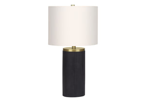 Homeroots 24" Black And Gold Concrete Cylinder Table Lamp With Ivory Drum Shade   545848