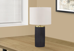 Homeroots 24" Black And Gold Concrete Cylinder Table Lamp With Ivory Drum Shade   545848