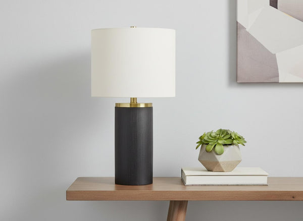 HomeRoots 24" Black and Gold Concrete Cylinder Table Lamp - Modern Ivory Shade for Elegant Home Lighting 545848