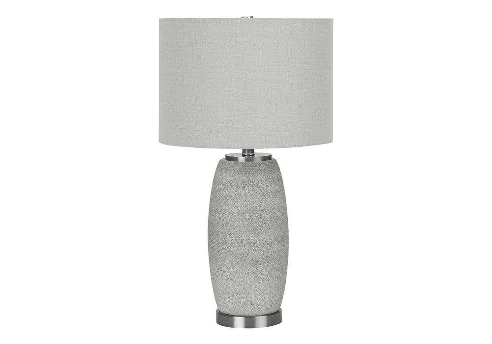 Homeroots 25" Gray And Silver Ceramic Cylinder Table Lamp With Gray Drum Shade   545849