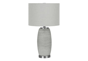 Homeroots 25" Gray And Silver Ceramic Cylinder Table Lamp With Gray Drum Shade   545849