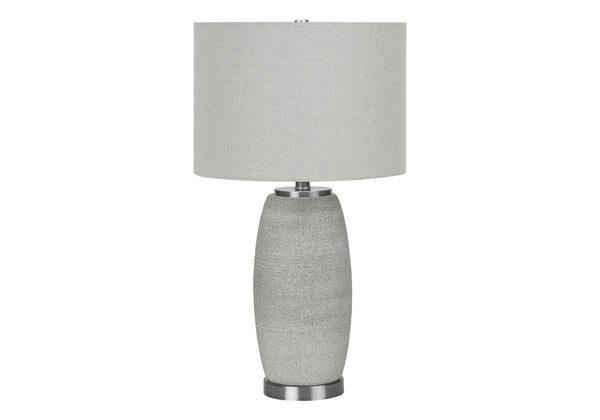 Homeroots 25" Gray And Silver Ceramic Cylinder Table Lamp With Gray Drum Shade   545849