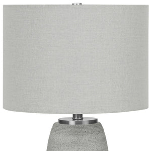 Homeroots 25" Gray And Silver Ceramic Cylinder Table Lamp With Gray Drum Shade   545849
