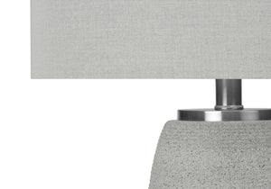 Homeroots 25" Gray And Silver Ceramic Cylinder Table Lamp With Gray Drum Shade   545849
