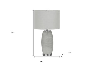 HomeRoots 25" Gray and Silver Ceramic Table Lamp with Adjustable Brightness and Stylish Gray Drum Shade 545849