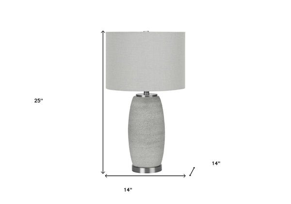 HomeRoots 25" Gray and Silver Ceramic Table Lamp with Adjustable Brightness and Stylish Gray Drum Shade 545849