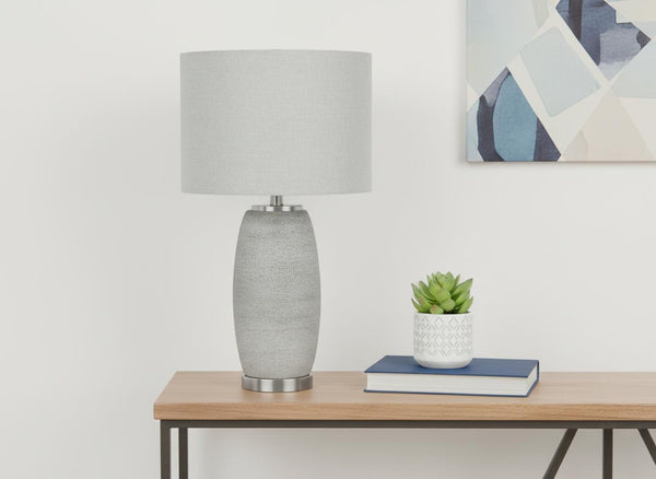 HomeRoots 25" Gray and Silver Ceramic Table Lamp with Adjustable Brightness and Stylish Gray Drum Shade 545849
