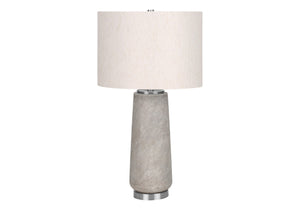 HomeRoots 29" Elegant Gray and Silver Cylinder Table Lamp with Ivory Shade for Modern Home Decor Ambiance 545850