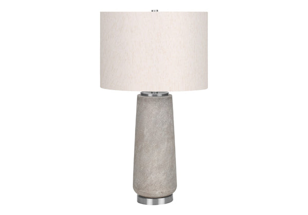 HomeRoots 29" Elegant Gray and Silver Cylinder Table Lamp with Ivory Shade for Modern Home Decor Ambiance 545850