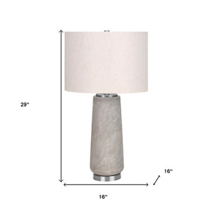 HomeRoots 29" Elegant Gray and Silver Cylinder Table Lamp with Ivory Shade for Modern Home Decor Ambiance 545850