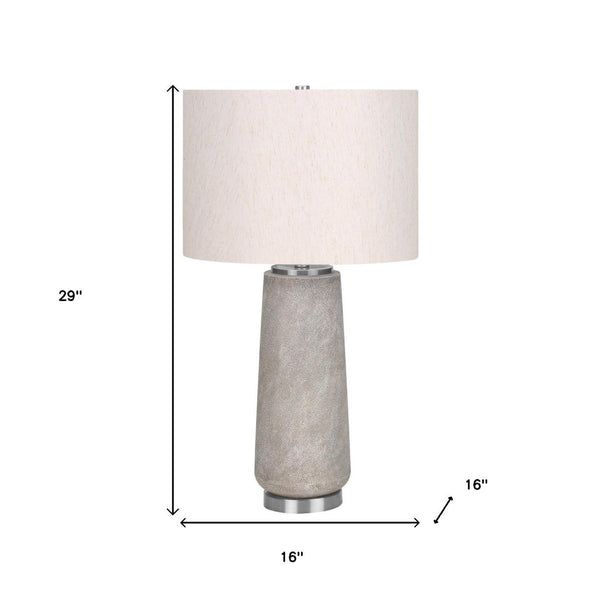 HomeRoots 29" Elegant Gray and Silver Cylinder Table Lamp with Ivory Shade for Modern Home Decor Ambiance 545850