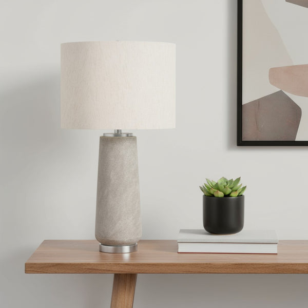 HomeRoots 29" Elegant Gray and Silver Cylinder Table Lamp with Ivory Shade for Modern Home Decor Ambiance 545850