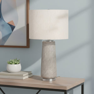 HomeRoots 29" Elegant Gray and Silver Cylinder Table Lamp with Ivory Shade for Modern Home Decor Ambiance 545850