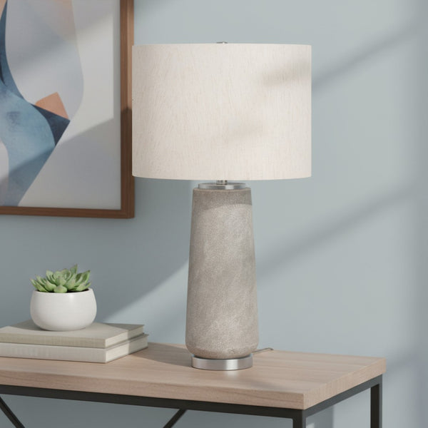HomeRoots 29" Elegant Gray and Silver Cylinder Table Lamp with Ivory Shade for Modern Home Decor Ambiance 545850