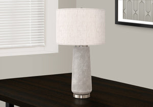 HomeRoots 29" Elegant Gray and Silver Cylinder Table Lamp with Ivory Shade for Modern Home Decor Ambiance 545850