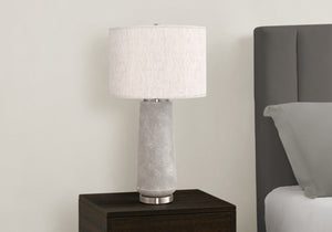 HomeRoots 29" Elegant Gray and Silver Cylinder Table Lamp with Ivory Shade for Modern Home Decor Ambiance 545850