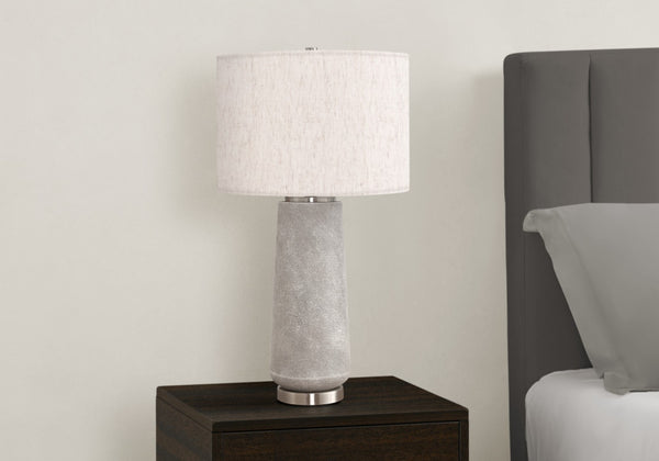 HomeRoots 29" Elegant Gray and Silver Cylinder Table Lamp with Ivory Shade for Modern Home Decor Ambiance 545850
