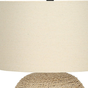 Homeroots 25" Beige Rattan Round Table Lamp With Beige Drum Shade   545851