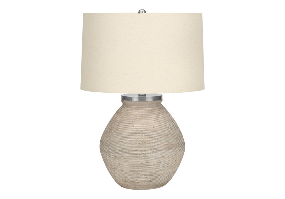 Homeroots 25" Cream Concrete Round Table Lamp With Beige Drum Shade   545852
