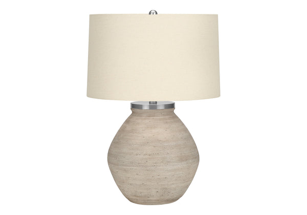 Homeroots 25" Cream Concrete Round Table Lamp With Beige Drum Shade   545852