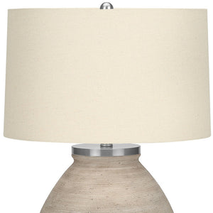 Homeroots 25" Cream Concrete Round Table Lamp With Beige Drum Shade   545852