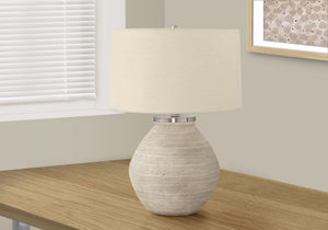 Homeroots 25" Cream Concrete Round Table Lamp With Beige Drum Shade   545852