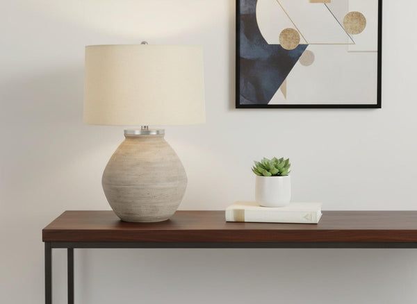 HomeRoots 25" Cream Concrete Table Lamp with Beige Shade - Modern Ambient Lighting for Home Décor Elegance 545852