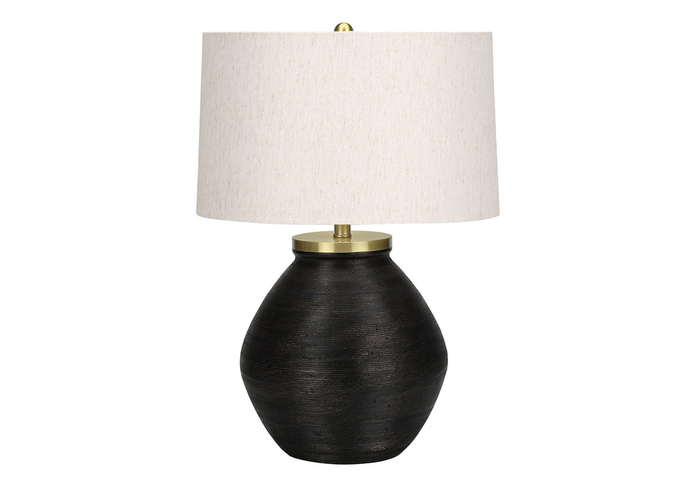 Homeroots 25" Black And Gold Concrete Round Table Lamp With Ivory Drum Shade   545853