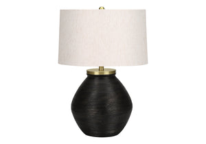 Homeroots 25" Black And Gold Concrete Round Table Lamp With Ivory Drum Shade   545853