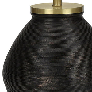 Homeroots 25" Black And Gold Concrete Round Table Lamp With Ivory Drum Shade   545853