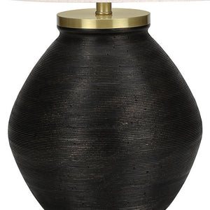 Homeroots 25" Black And Gold Concrete Round Table Lamp With Ivory Drum Shade   545853
