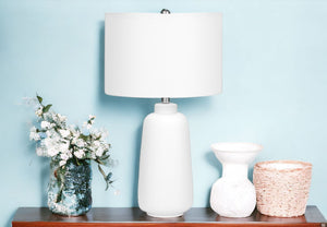 Homeroots 26" Cream Ceramic Cylinder Table Lamp With Cream Drum Shade   545854