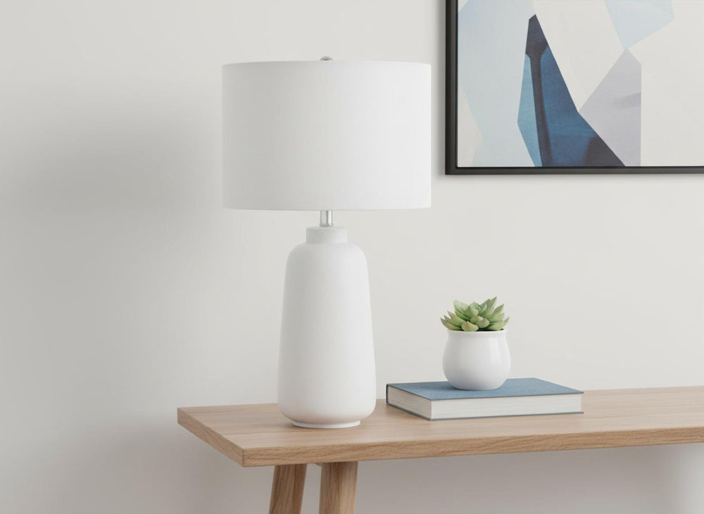 HomeRoots 26" Cream Ceramic Cylinder Table Lamp - Modern Design with Adjustable Brightness for Any Space 545854
