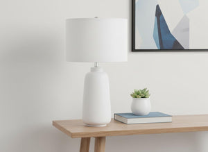 HomeRoots 26" Cream Ceramic Cylinder Table Lamp - Modern Design with Adjustable Brightness for Any Space 545854
