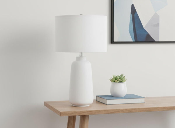 HomeRoots 26" Cream Ceramic Cylinder Table Lamp - Modern Design with Adjustable Brightness for Any Space 545854