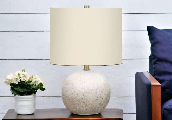 Homeroots 20" Gray Concrete Round Table Lamp With Ivory Drum Shade   545855