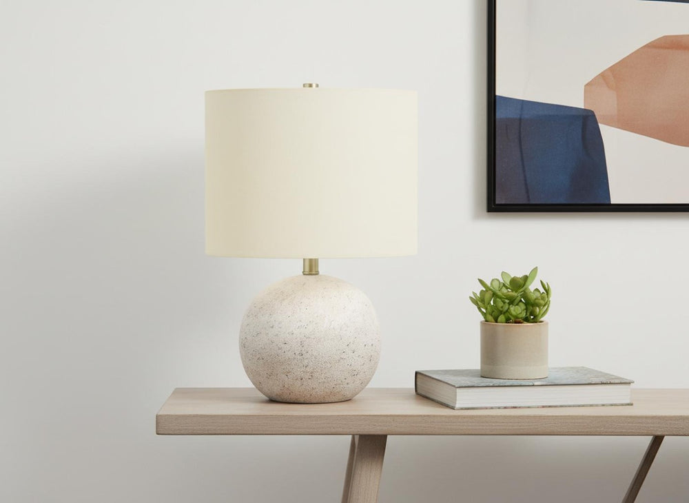 HomeRoots 20" Gray Concrete Table Lamp with Ivory Drum Shade - Modern Industrial Design for Any Space 545855