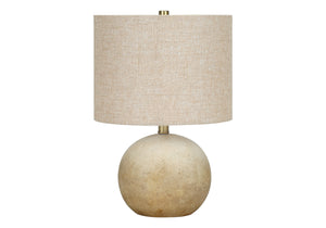 Homeroots 20" Beige Concrete Round Table Lamp With Beige Drum Shade   545856