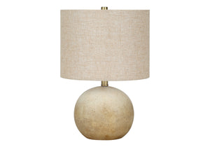 Homeroots 20" Beige Concrete Round Table Lamp With Beige Drum Shade   545856