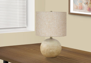 Homeroots 20" Beige Concrete Round Table Lamp With Beige Drum Shade   545856