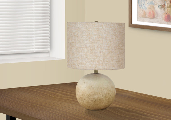 Homeroots 20" Beige Concrete Round Table Lamp With Beige Drum Shade   545856
