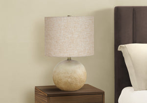 Homeroots 20" Beige Concrete Round Table Lamp With Beige Drum Shade   545856