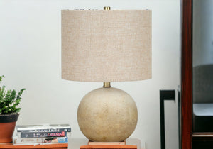 Homeroots 20" Beige Concrete Round Table Lamp With Beige Drum Shade   545856
