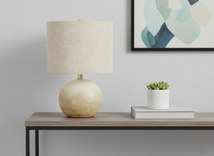 HomeRoots 20" Beige Concrete Round Table Lamp - Elegant Drum Shade for Modern Ambiance in Any Room 545856