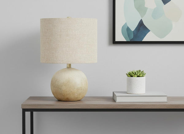 HomeRoots 20" Beige Concrete Round Table Lamp - Elegant Drum Shade for Modern Ambiance in Any Room 545856
