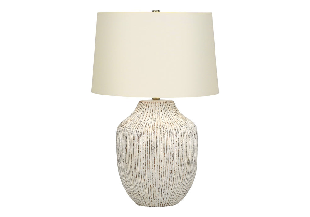 HomeRoots 26" Cream Ceramic Table Lamp – Elegant Round Design with Linen Shade for Timeless Home Decor Style 545857