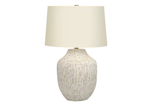 HomeRoots 26" Cream Ceramic Table Lamp – Elegant Round Design with Linen Shade for Timeless Home Decor Style 545857