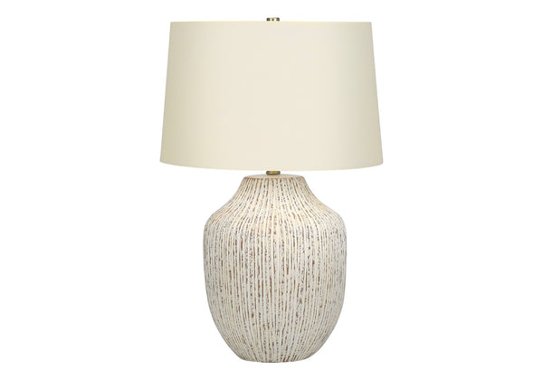 HomeRoots 26" Cream Ceramic Table Lamp – Elegant Round Design with Linen Shade for Timeless Home Decor Style 545857